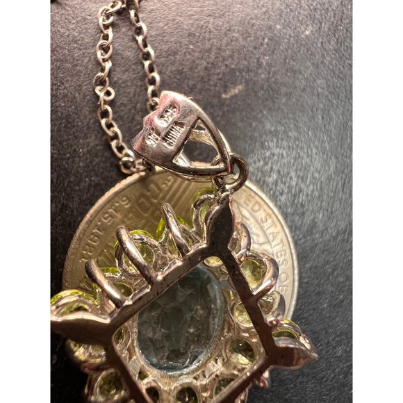 Vintage Blue Topaz & Peridot Sunburst Pendant Necklace – HT Sterling Silver - Picture 12 of 16